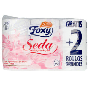 Foxy SEDA Papel Higiénico Neutro con Aroma a Talco - 3 Capas, Paquete de 6 Rollos