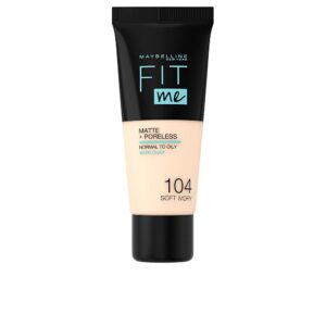 **Maybelline FIT ME! Base Matte y Poreless #104 - Soft Ivory: Tez Perfecta y Sin Brillos**