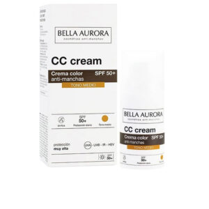 Bella Aurora CC Cream Iluminadora Anti-Manchas SPF50+ - Tono Medio para Piel Radiante.