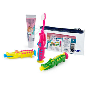 "Kin FluorKIN Infantil: Set de Viaje Cocodrilo (Cepillo + Pasta Dentífrica 25 ml + Neceser) - Lote de 3 Pzs"