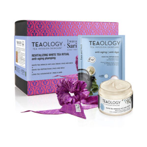 Teaology Crema Milagrosa Antiedad con Té Blanco - Lote de 3 Piezas (Crema 50 ml, Mascarilla 21 ml, Sprunchie)