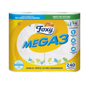 Foxy MEGA3 Papel Cocina Ultra Duradero - 2 Rollos de 150 Hojas