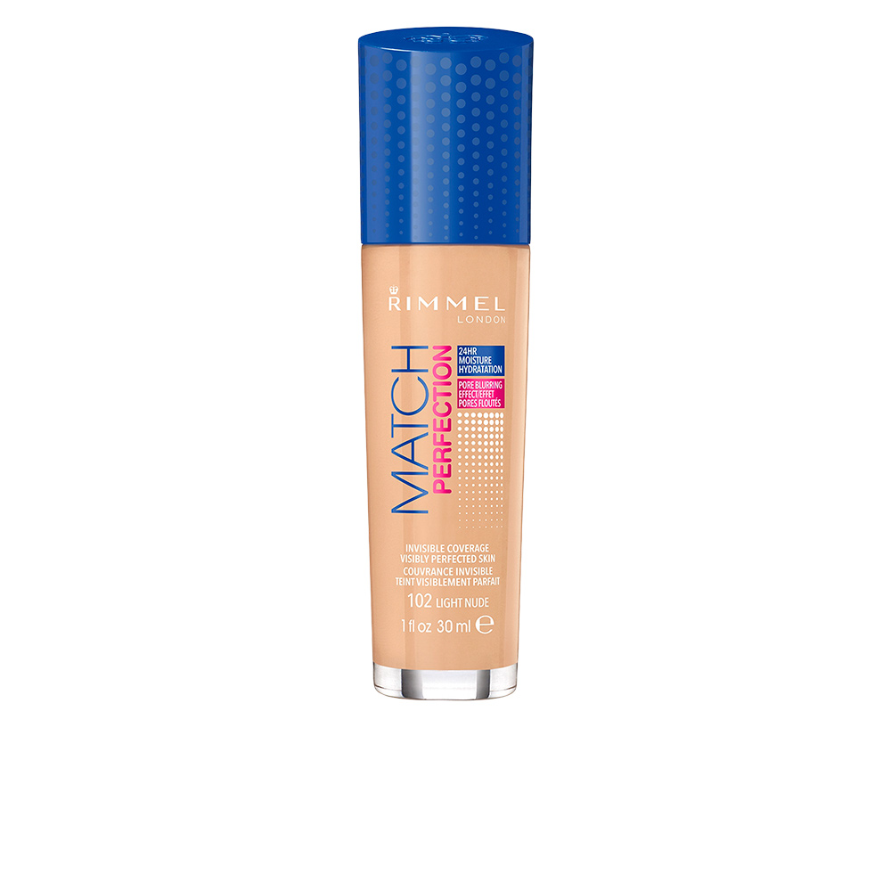 Rimmel London MATCH PERFECTION Base de Maquillaje #102 - Nude Suave y Luminoso
