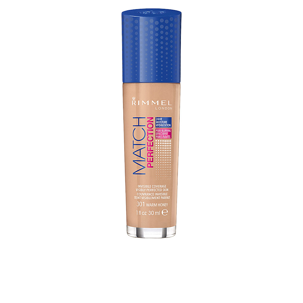 Rimmel London MATCH PERFECTION Foundation - #301 Warm Honey: Cobertura Perfecta y Natural.