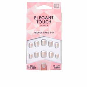 Elegant Touch Uñas Francesas Naturales Cuadradas con Pegamento #144-XS - Pack de 24 Uds.