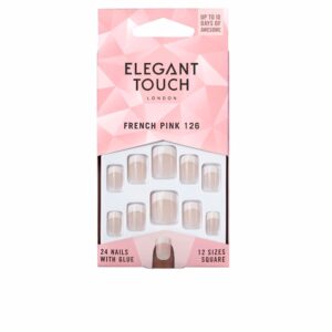 Elegant Touch - Uñas Francesas Rosadas con Pegamento Cuadradas #126-S - 24 Unidades