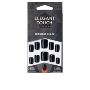 Elegant Touch - Uñas Squoval Midnight Black con Adhesivo (24 Uds)