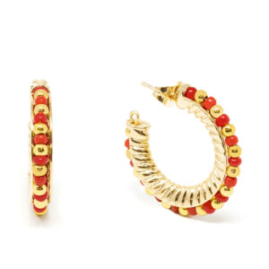 Pendientes Etiopía Rojo 2 cm - Oro Brillante (Shabama)