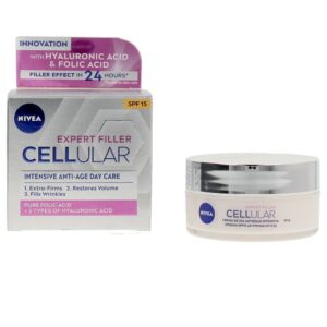 Nivea Cellular Filler Crema Hidratante con Ácido Hialurónico y Fólico, Protección Solar SPF15 - 50 ml