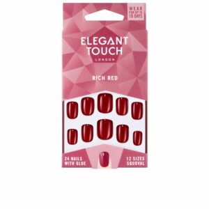 Uñas Squoval Elegantes en Rojo Rico con Adhesivo - 24 Unidades de Elegant Touch
