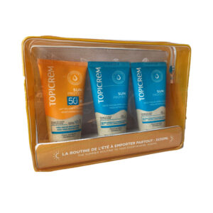 TOPICREM Sun Protect SPF50+ Estuche 3 pz – Protector Solar 50 ml + Aftersun 50 ml + Gel de Ducha 50 ml