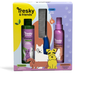 TRESKY & FRIENDS Estuche de Limpieza para Mascotas - 3 piezas (Champú 200 ml, Fragancia 120 ml y Peine)