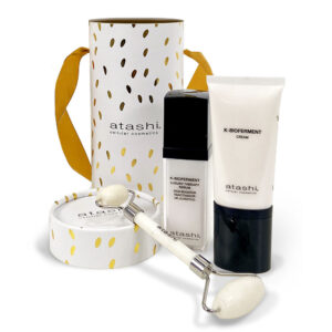 Atashi K-BIOFERMENT ESTUCHE 3 pz: Crema 50 ml + Sérum 30 ml + Rodillo de Jade